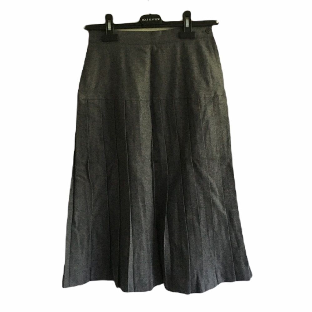 VINTAGE ARIES II Wool Pleated Midi Skirt Gray XS